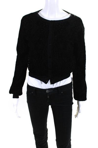 Fuzzi Womens Burnout Velvet Mesh Button Up Cardigan Sweater Black Size Small