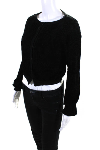 Fuzzi Womens Burnout Velvet Mesh Button Up Cardigan Sweater Black Size Small