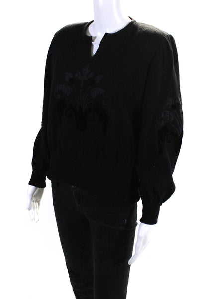 Valentino Womens Vintage Embroidered Satin Y Neck Sweater Black Size IT 44
