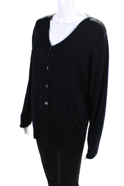 Jennifer Tyler Womens V Neck Button Up Cardigan Sweater Indigo Silk Size Medium