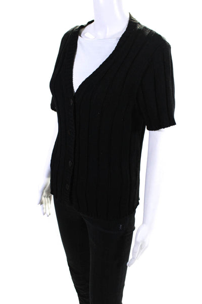 Maria Di Ripabianca Womens Short Sleeve Button Up Cardigan Sweater Black Size 12