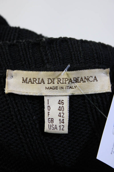 Maria Di Ripabianca Womens Short Sleeve Button Up Cardigan Sweater Black Size 12