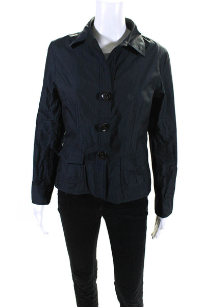 Gerard Darel Womens Unlined Button Up Canvas Collared Jacket Navy Size FR 38