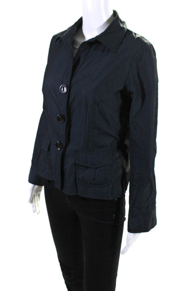 Gerard Darel Womens Unlined Button Up Canvas Collared Jacket Navy Size FR 38