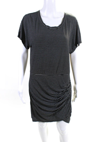 BCBG Max Azria Womens Draped Striped Sheath Tee Shirt Dress Black White Medium