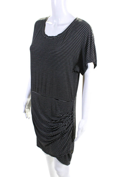 BCBG Max Azria Womens Draped Striped Sheath Tee Shirt Dress Black White Medium