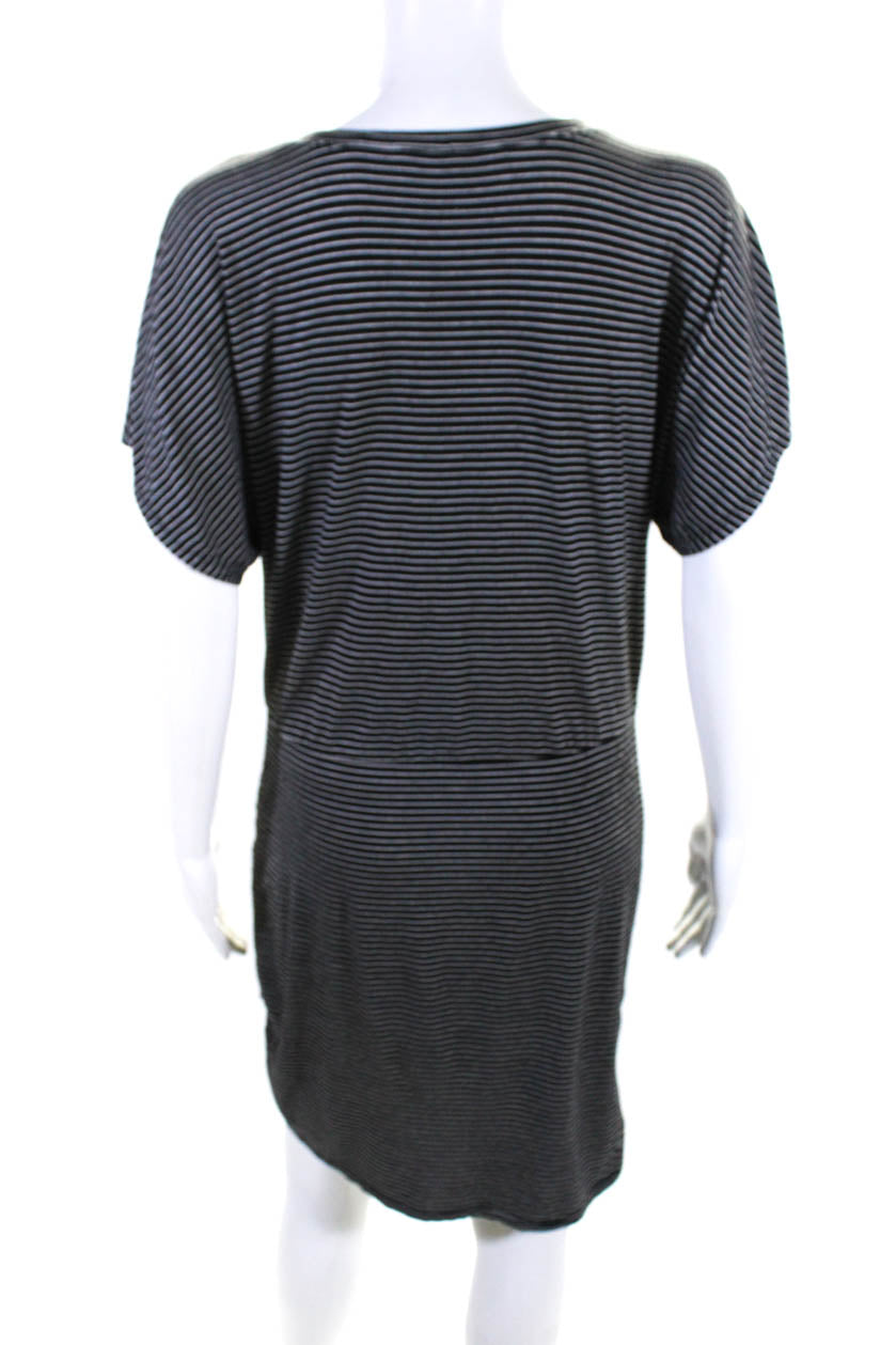 BCBG Max Azria Womens Draped Striped Sheath Tee Shirt Dress Black