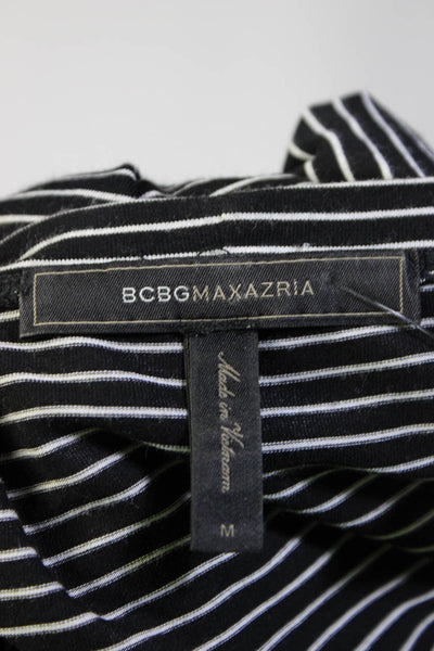 BCBG Max Azria Womens Draped Striped Sheath Tee Shirt Dress Black White Medium