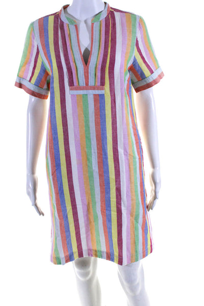 J Crew Womens Short Sleeve Y Neck Striped Shift Dress Multicolor Size Small