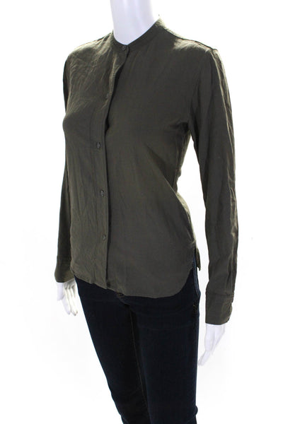 Helmut Lang Womens Long Sleeve High Neck Button-Up Blouse Top Dark Green Size S