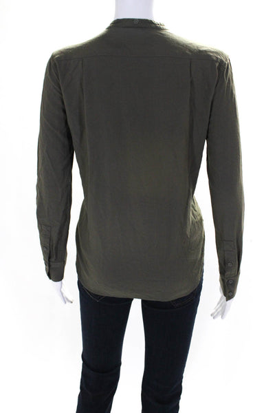 Helmut Lang Womens Long Sleeve High Neck Button-Up Blouse Top Dark Green Size S