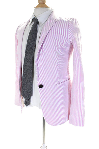 J Crew Womens Cotton Pinstripe Long Sleeve Notched Collar Blazer Pink Size 34