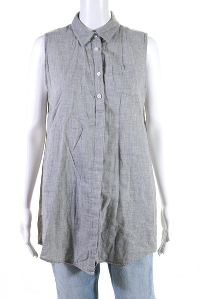 Steven Alan Women's Sleeveless Cotton Button Down Shirt Gray Size L