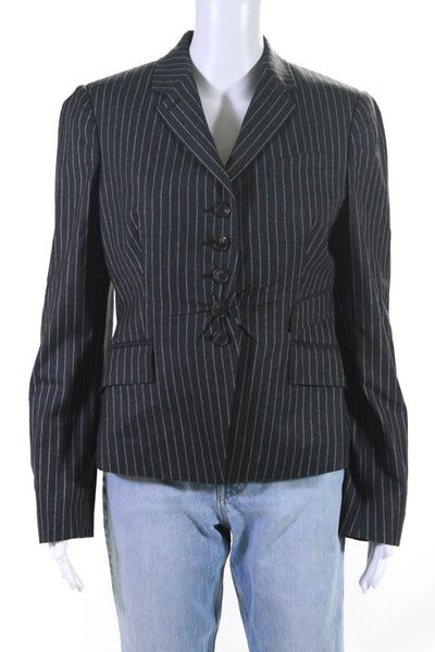 Paul Smith Blue Women's Striped Five Button Wool Blazer Jacket Gray Size 48