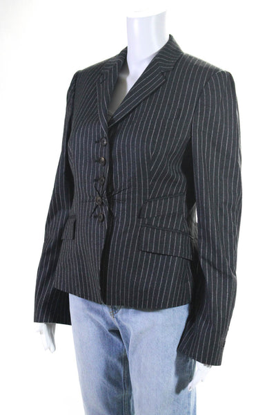 Paul Smith Blue Women's Striped Five Button Wool Blazer Jacket Gray Size 48