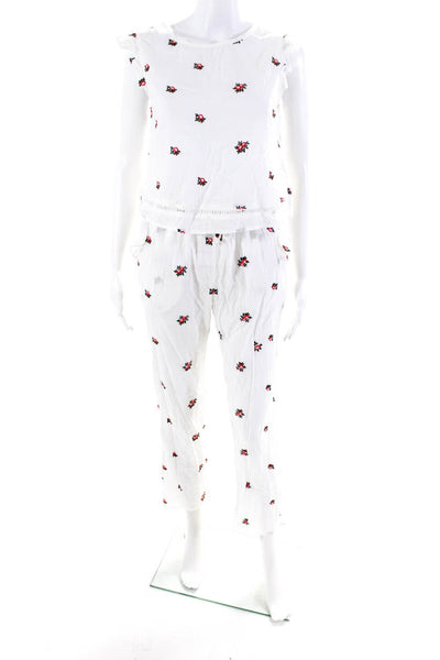 Topshop Womens Cotton Embroidered Flower Blouse Top + Pants Set White Size 2