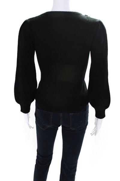 Co. Womens Floral Applique Crew Neck Sweater Black Wool Size Extra Small