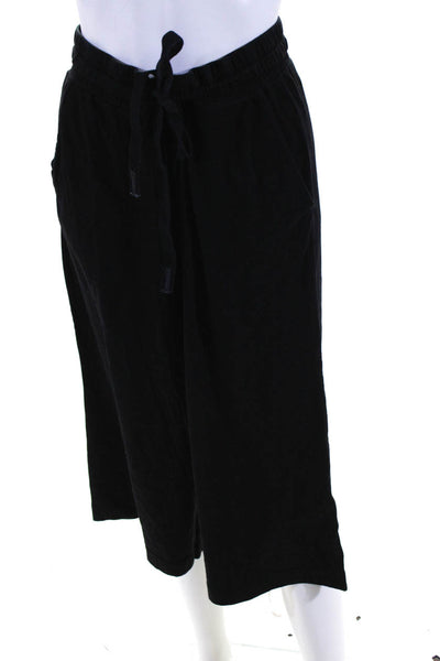 Stateside Womens Cotton Knit Drawstring Waist Wide Leg Capri Pants Black Size S