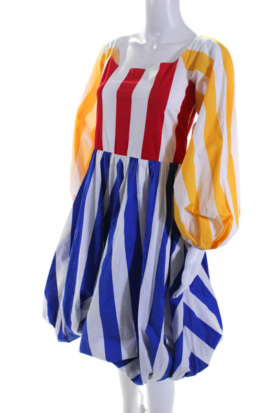 Caroline Constas Womens Bubble Hem Stripe A Line Dress Red Yellow Blue Size 4