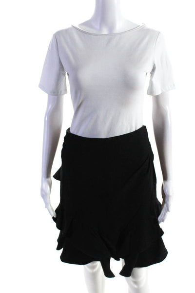 Intermix Womens Side Zip Belted Ruffled Pencil Skirt Black Cotton Size Medium