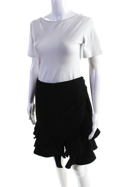 Intermix Womens Side Zip Belted Ruffled Pencil Skirt Black Cotton Size Medium