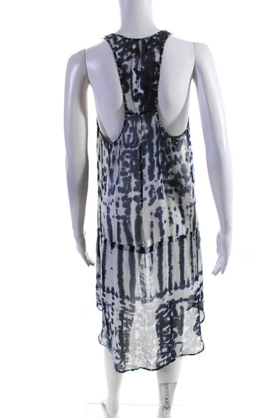 Rozae RN Womens Scoop Neck Abstract Sheer Silk Dress Blue White Size Extra Small