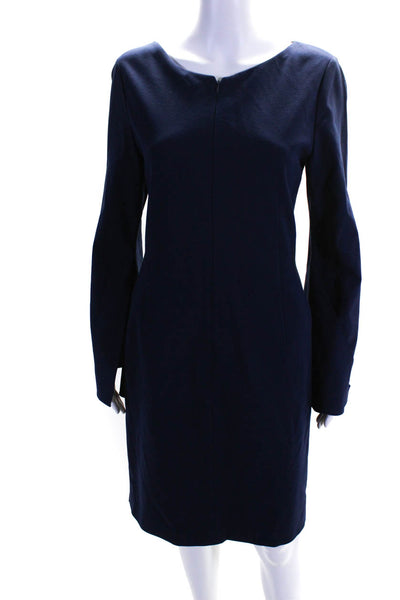 Elie Tahari Womens Long Sleeve Front Zip Knee Length Sheath Dress Blue Size 8