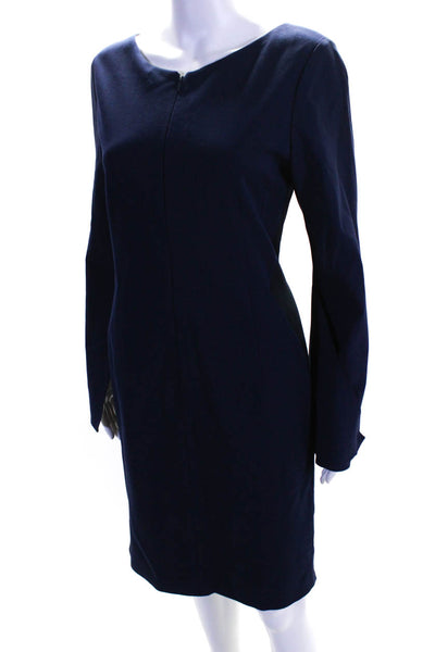 Elie Tahari Womens Long Sleeve Front Zip Knee Length Sheath Dress Blue Size 8