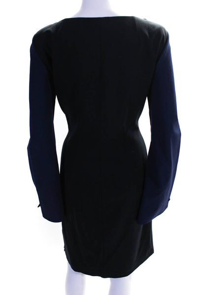 Elie Tahari Womens Long Sleeve Front Zip Knee Length Sheath Dress Blue Size 8