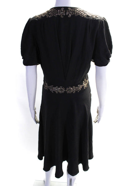 Temperley London Womens Silk Georgette V-Neck Fit & Flare Dress Purple Size 8