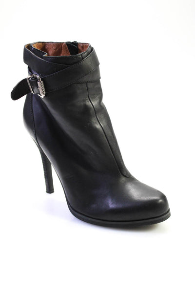 Ibiza Womens Leather Buckled Ankle Side Zip High Heel Boots Black Size 9.5US