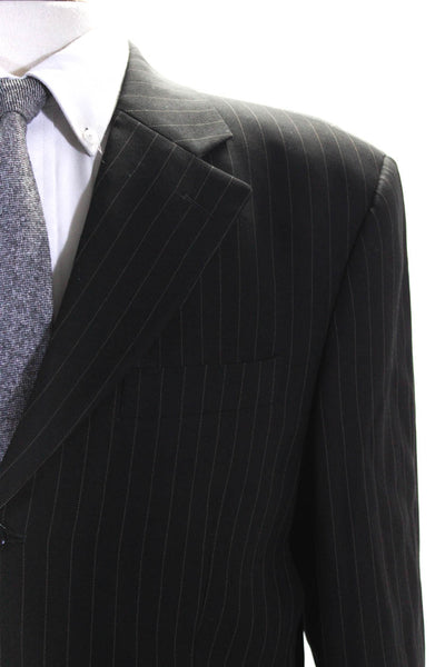Gianfranco Ferre Mens Pin Striped Notched Collar Blazer Jacket Black Size 40