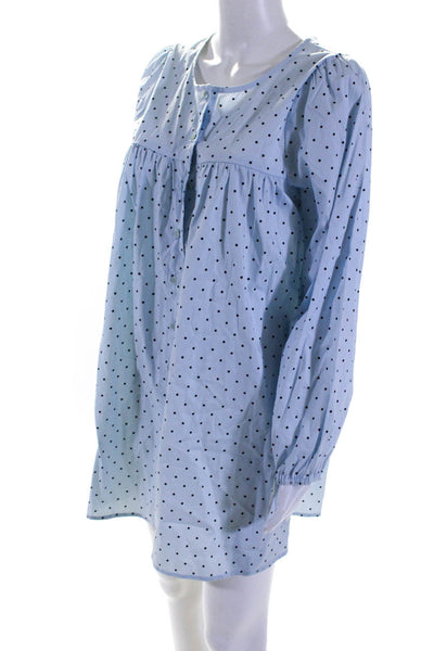 Lacausa Women's Long Sleeve Button Front Polka Dot Shift Dress Blue Size S