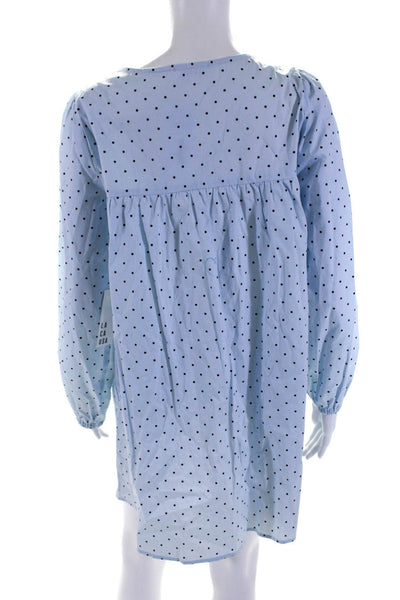 Lacausa Women's Long Sleeve Button Front Polka Dot Shift Dress Blue Size S