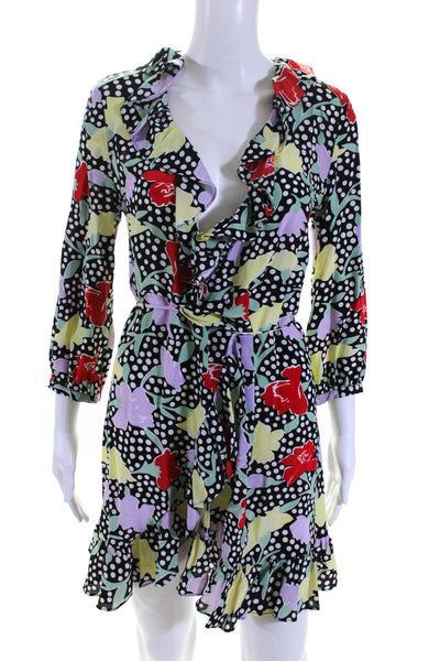 Rixo Women's Half Sleeve Floral Polka Dot Silk Wrap Dress Multicolor Size S