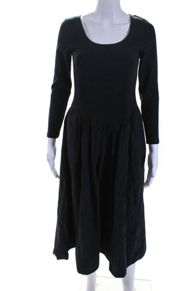 FP Beach Women's Scoop Neck Long Sleeve A Line Midi Dress Black Size S