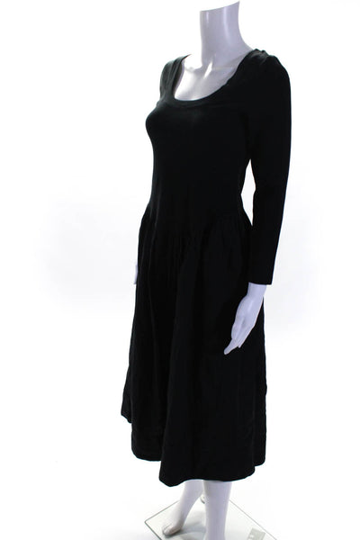 FP Beach Women's Scoop Neck Long Sleeve A Line Midi Dress Black Size S