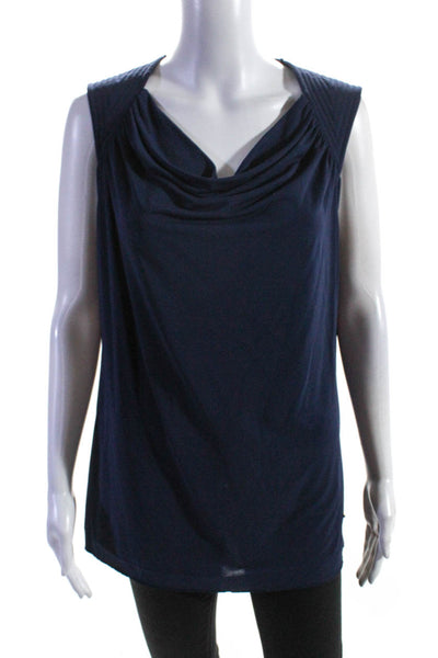 Escada Womens Sleeveless Ruched Square Neck Crepe Top Navy Blue Size Medium