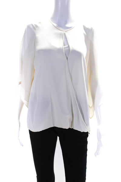 Halston Heritage Womens Crepe Wrap Style Long Sleeve Blouse Top Ivory Size 12