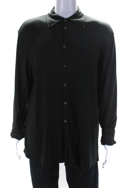 Armani Collezioni Mens Wool Silk Long Sleeve Button-Down Shirt Top Black Size XL