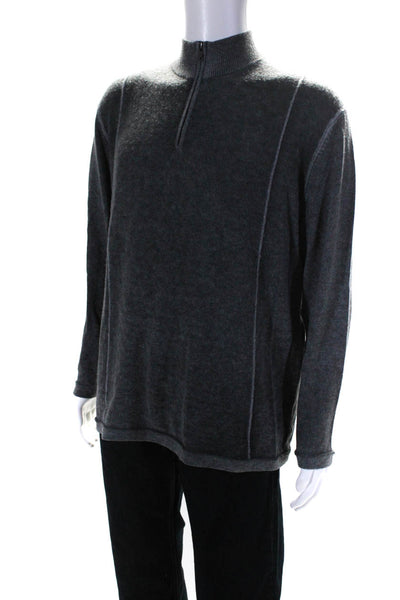 Autumn Cashmere Mens Cashmere 1/2 Zip Long Sleeve Pullover Sweater Gray Size 2XL