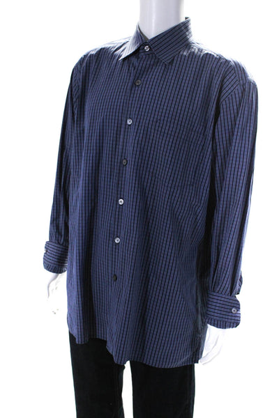 Ermenegildo Zegna Mens Cotton Plaid Long Sleeve Button-Down Dress Shirt Blue XXL