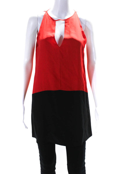 Parker Womens Colorblock Print Sleeveless Cut out High Neck Blouse Red Size XS