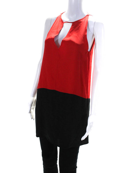 Parker Womens Colorblock Print Sleeveless Cut out High Neck Blouse Red Size XS
