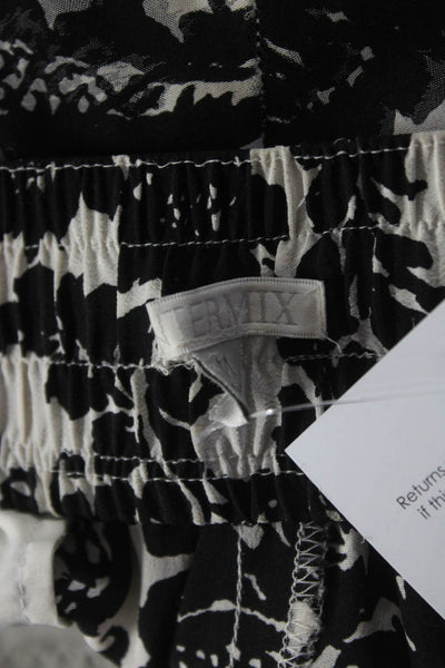 Intermix Womens Silk Floral Print Elastic Waist High-Rise Pants White Size M