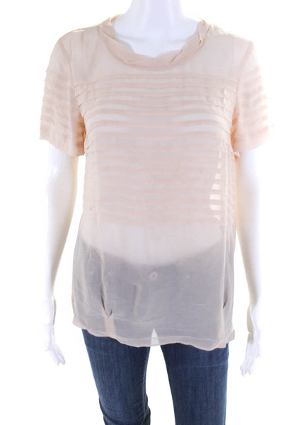 Broadway & Broome Womens Silk Striped Short Sleeve Blouse Top Peach Size S