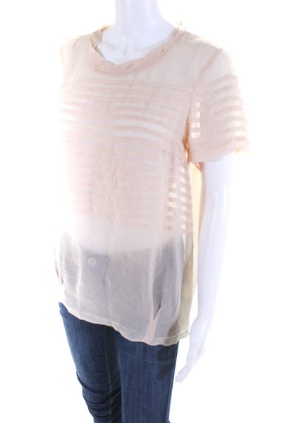 Broadway & Broome Womens Silk Striped Short Sleeve Blouse Top Peach Size S