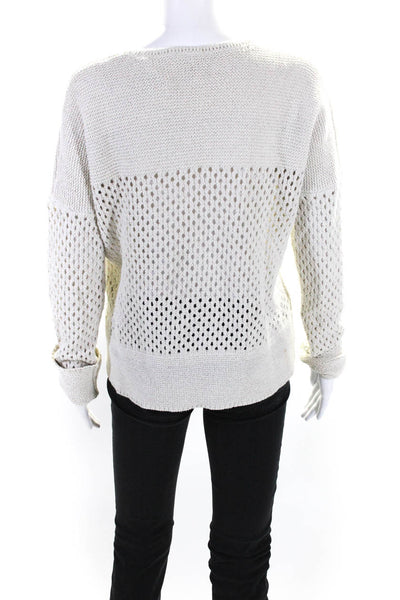 Theory Womens Cotton Open-Knit Long Sleeve Pullover Sweater Beige Size Medium