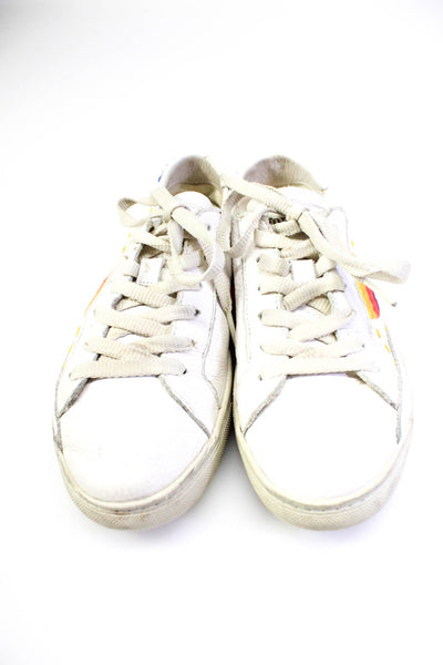 Soludos Womens Leather Embroidered Lace Up Low Top Sneakers White Size 8