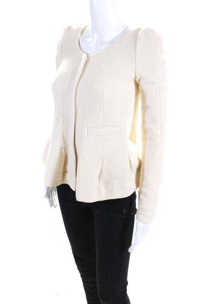 Carven Women's Round Neck Long Sleeves Full Zip Beige Peplum Jacket Size 36